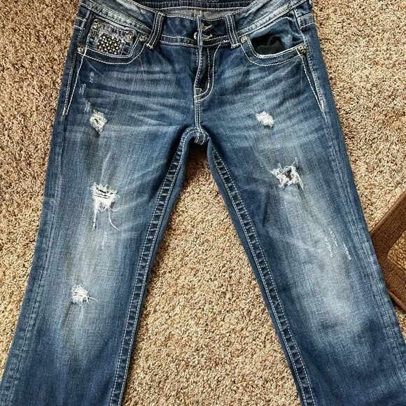 Miss Me brand Classic Blue Cropped Women's Jeans distressed Y2K ships fast!!! 28 - Picture 8 of 9